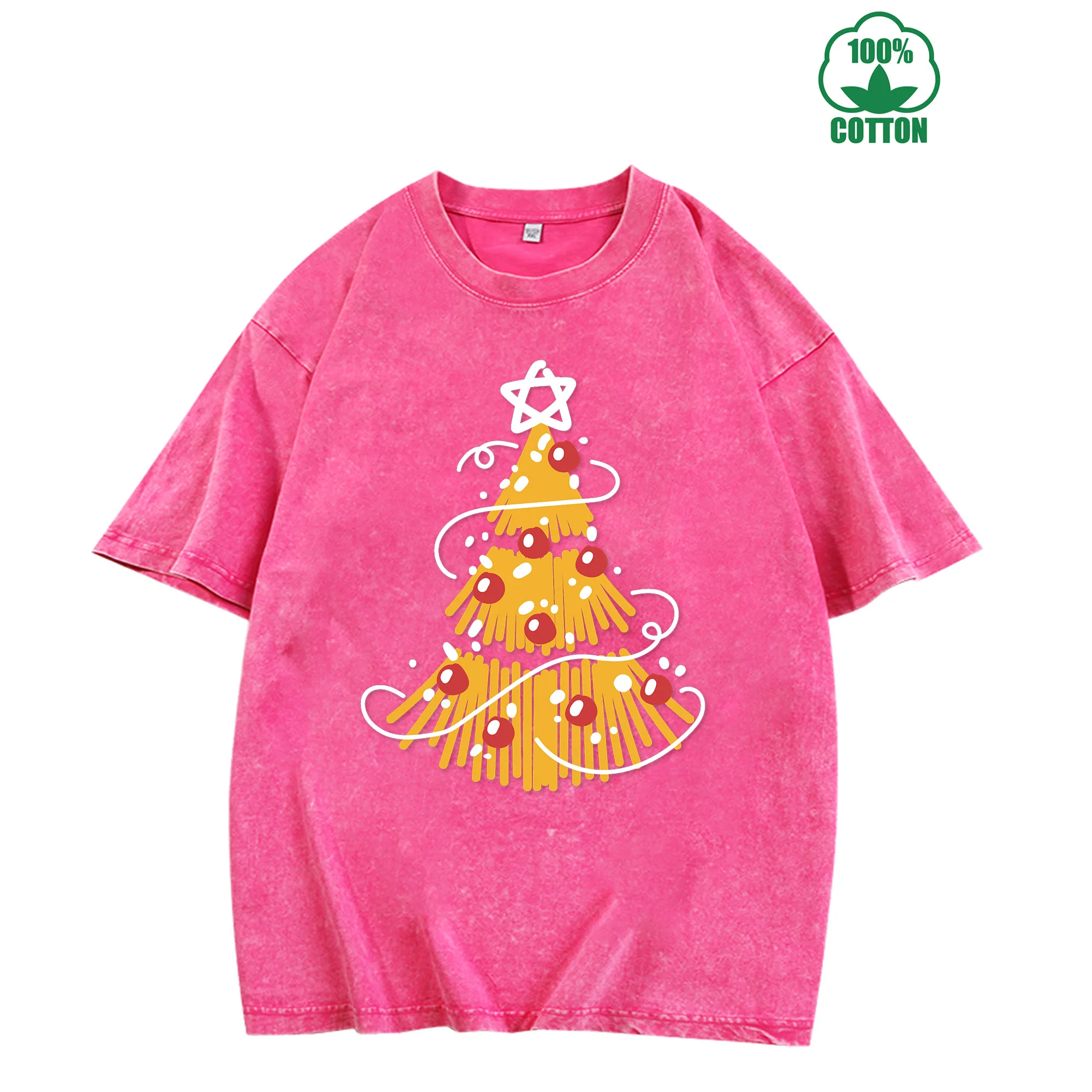 

Желтая винтажная стираная футболка с графическим принтом «Рождественская елка», 230 г, 100% хлопок, унисекс, удобная уличная одежда большого размера