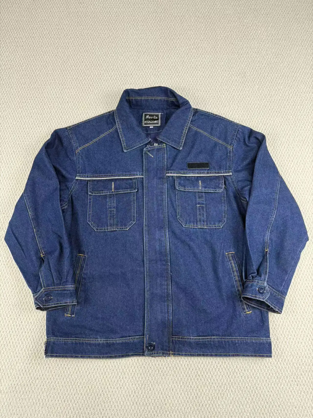 

Ретро-куртка из износостойкого денима для мужчин, весна-осень, с отложным воротником, с множеством карманов, рабочая одежда