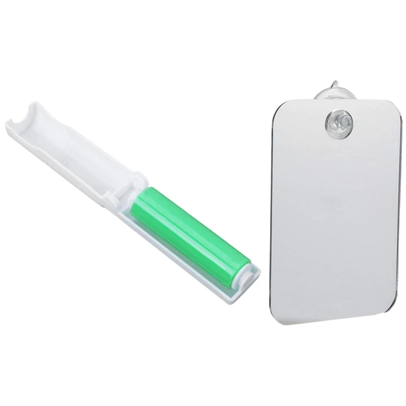 1 Pcs Folding Portable Roller Brush Cleaner Home Green With Travel Mirror-Including Suction Cup