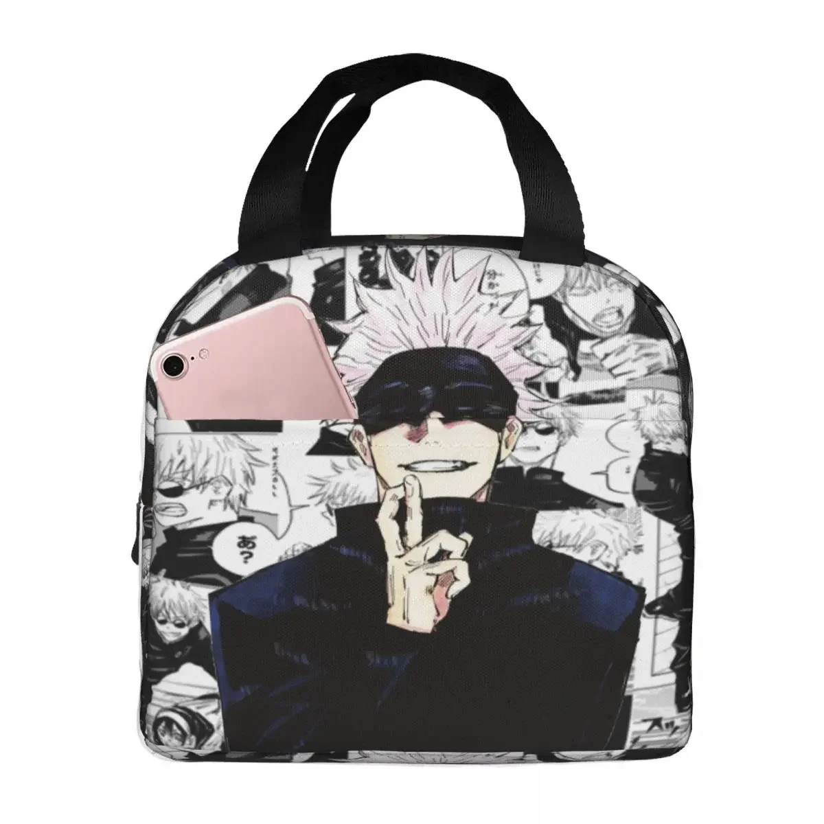 Gojo Satoru Collage Manga Insulated Lunch Bag Cooler Bag Reusable Jujutsu Kaisen Anime Tote Lunch Box Men Women College Travel