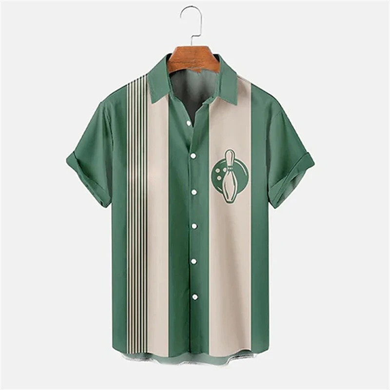 

Мужская рубашка в полоску с 3D принтом и коротким рукавом, дизайн для боулинга, дышащая, удобная, спортивная, уличная, повседневная рубашка на пуговицах