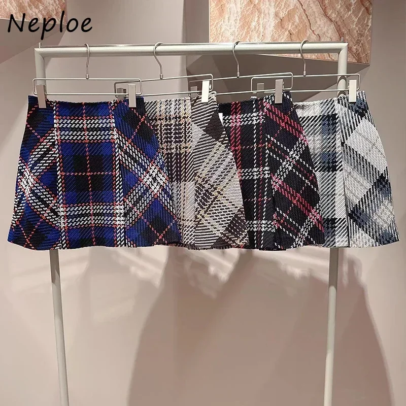 Neploe Ruched Sweet Fresh Fashion Skirt High Waist Stripe Elegant Slim Fit Faldas Japanese Summer Casual A-line Mujer Faldas