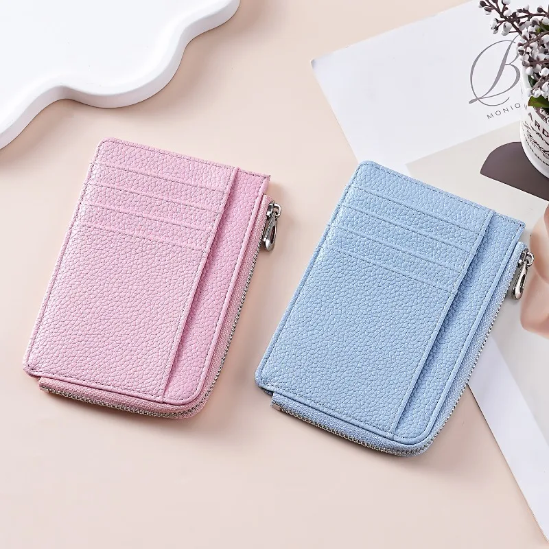 Ultra Thin Multi Card Slots Large Capacity Zipper Card Holder PU Leather ID Badge Case Work Credit Card Wallet for Men Women