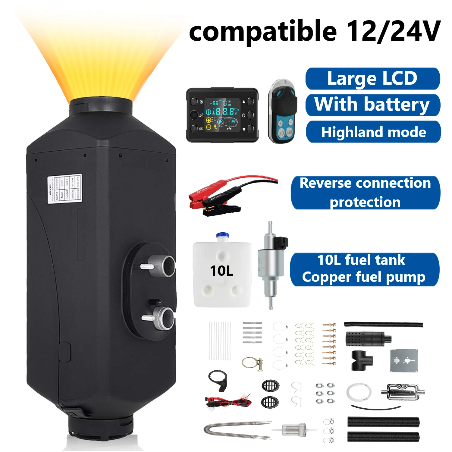 Diesel Heater All in One 2KW/5KW/8KW 12V-24V Portable Diesel Air Heater w Muffler Fast Heating Defrost Defog for Campers TrucK