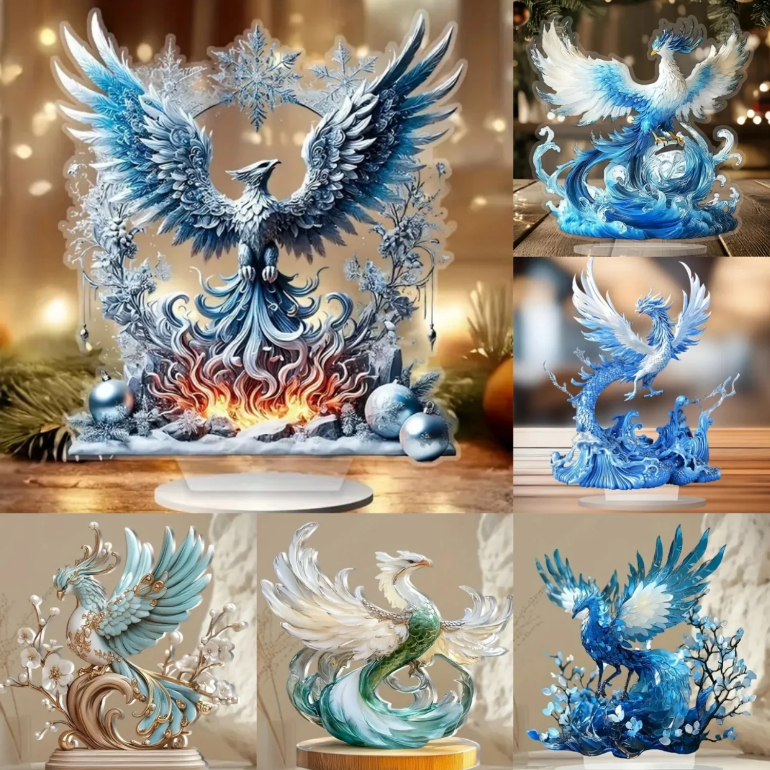 

2D плоская акриловая вывеска, синий Феникс, украшение стола, дом, офис, кафе, студия, витрина, украшение для стола, комплект для декора рабочего стола, подарок