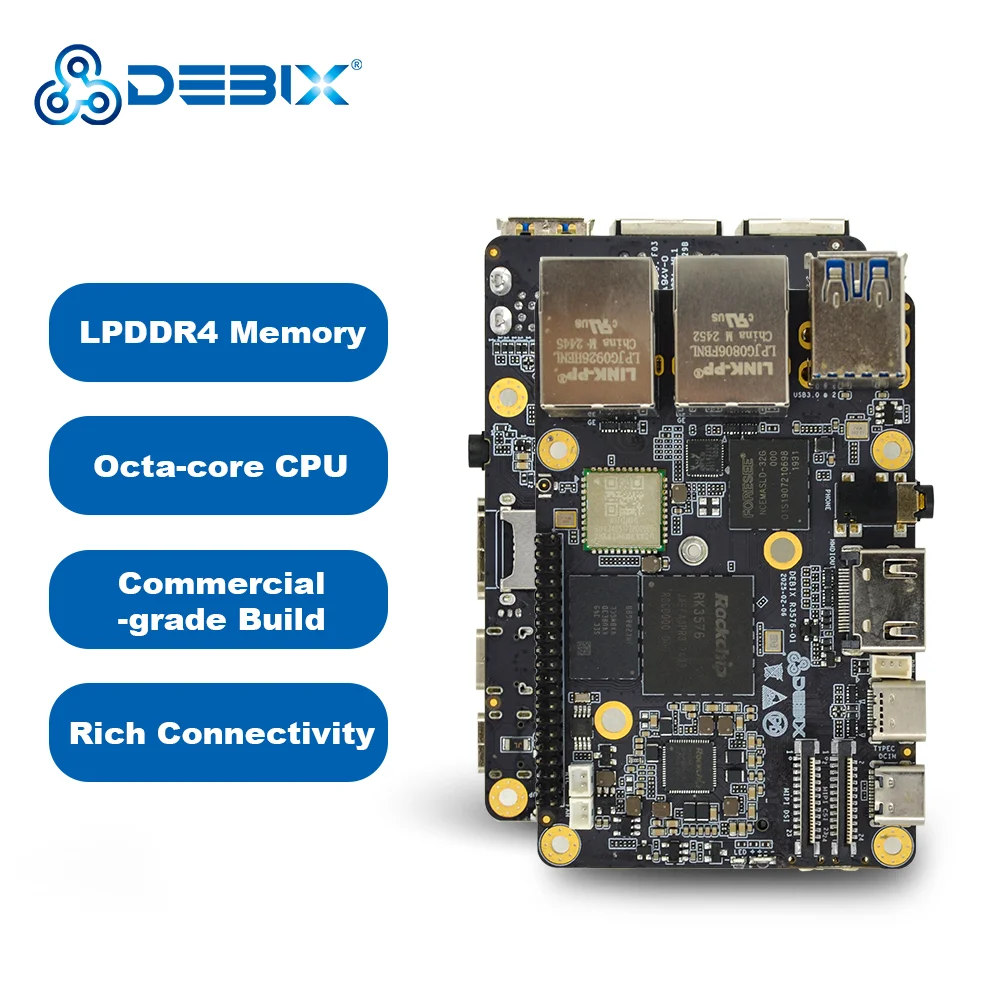 DEBIX Customizable Raspberry Pi Alternative Rockchip RK3576 SBC Dual MIPI 2GB LPDDR4 (4GB/8GB Optional) 256GB EMMC NPU