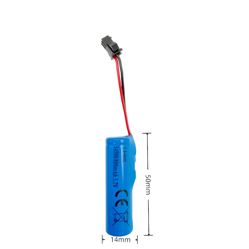14500 3.7V 800mAh Lithium Ion Rechargeable Battery with SM-2P Plug for Stunt Dump Car Boat Tank Truck Replacement Toy Accessory