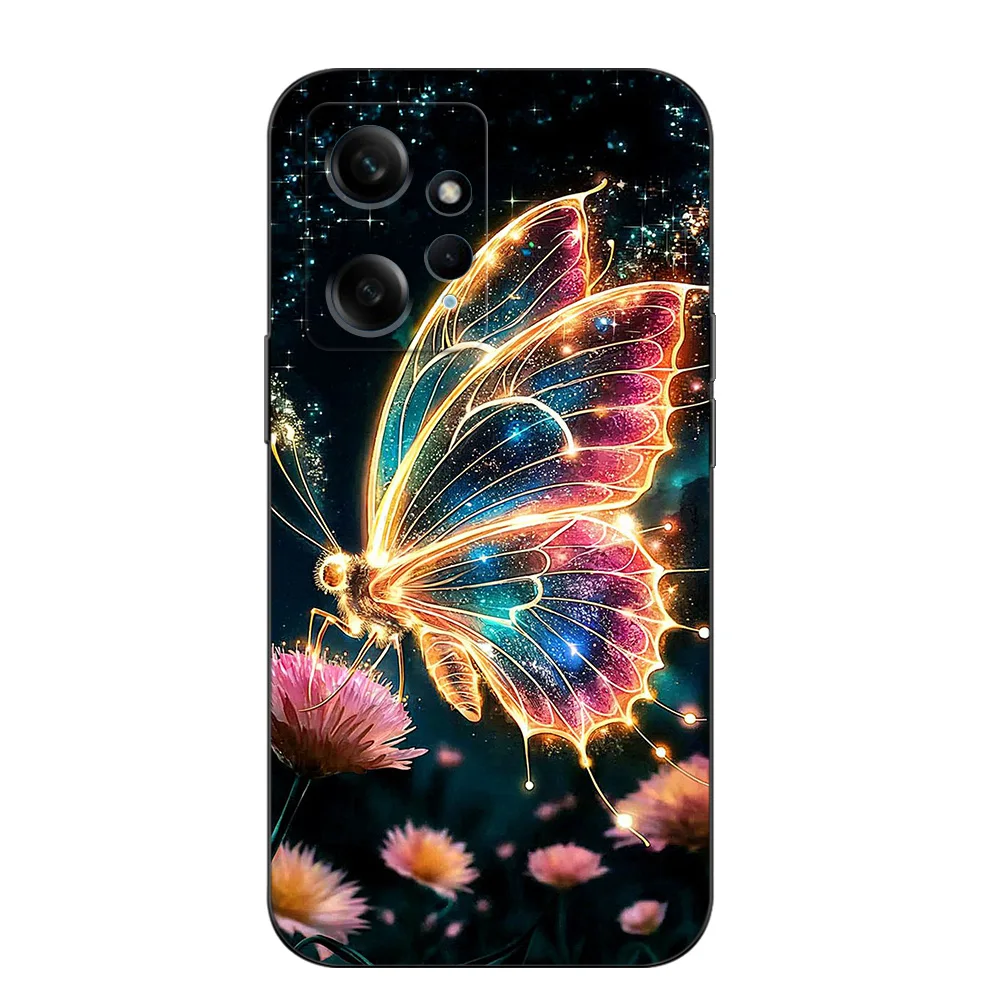 Черный чехол из ТПУ для Xiaomi 14 13 13T pro lite Redmi 13C 12R note POCO X6 PRO M6, чехол для телефона Butterfly Art