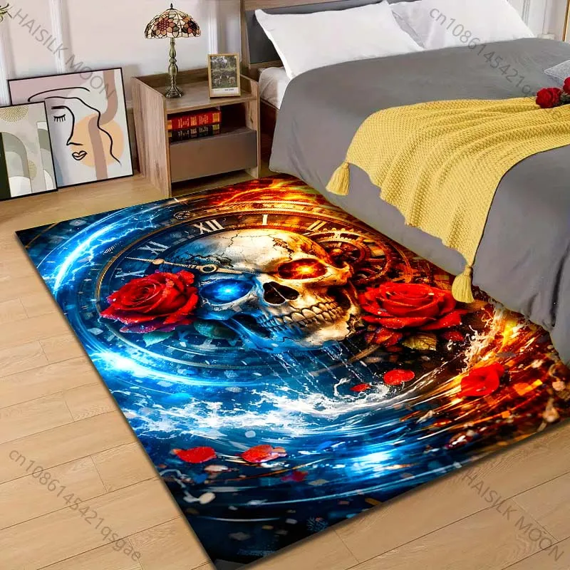 Multiple sizes Clock with Ice and Fire Carpet for Living Room Bedroom Sofa Home Decor Rus Non-slip Floor Mat Luxury Gift