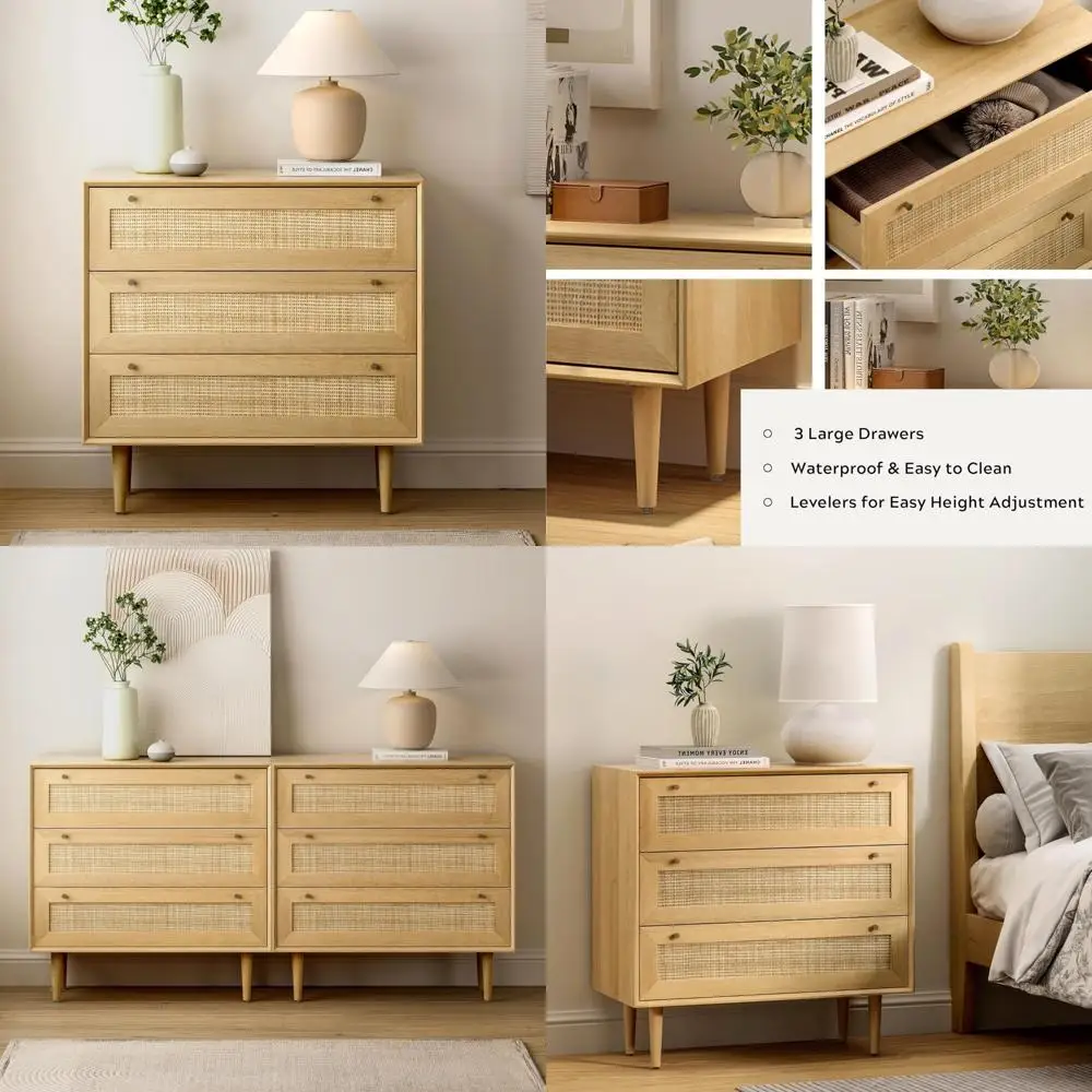 

Современный комод из ротанга с 3 ящиками, хранилище в стиле бохо для спален и гостиных.