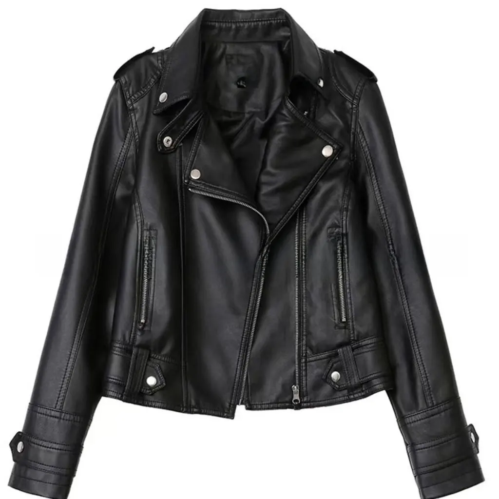 Ladies Short Leather Jacket Autumn Winter Korean Slim Fit plus Size Women's PU Washed Motorcycle Style Leather Clothing