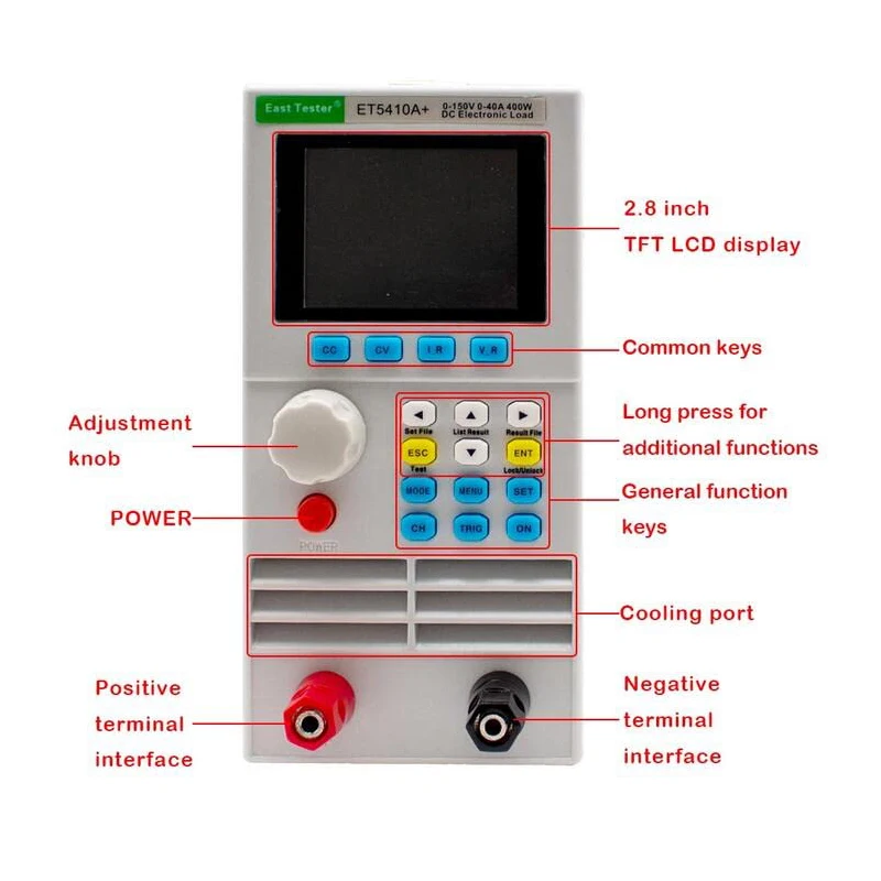 Imagem -02 - Electronic Load Tester 400w Battery Capacidade Tester Power Test Envelhecimento Tester 150v 40a Interface Rs485 Suporte a Software Et5410 dc