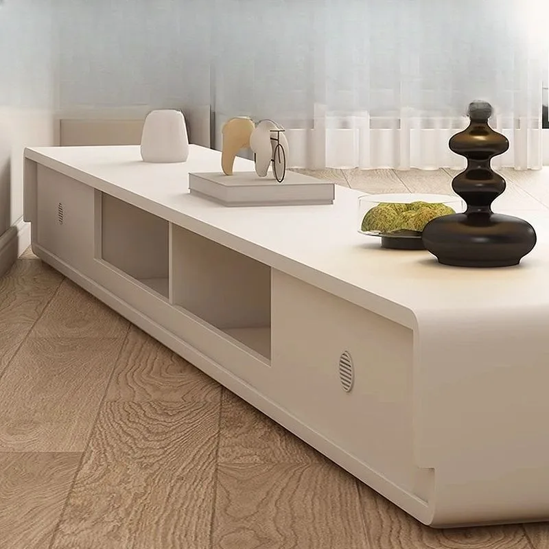 Cream wind solid wood TV cabinet, piano paint modern