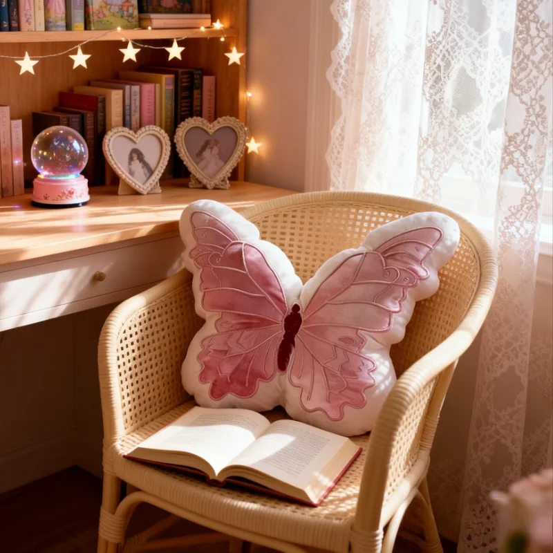 

Soft Pink Butterfly Shape Throw Pillow Cute Chair Sofa Bed Cushion Bedside Home Decorations for Car Garden Living Room Kids