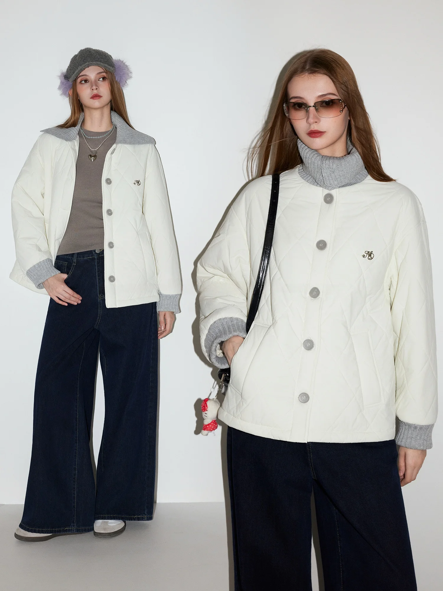 

MoodBerry College Sle лоскутное вязаное свободное женское хлопковое пальто с высоким воротником зимнее модное универсальное хлопковое пальто