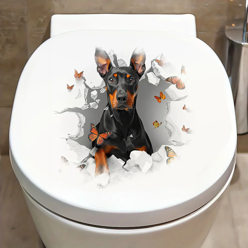 C1158# Cool Doberman Pinscher Dog Toilet Stickers, Bedroom Entryway Living Room Porch Home Decoration Wall , Removable Stickers