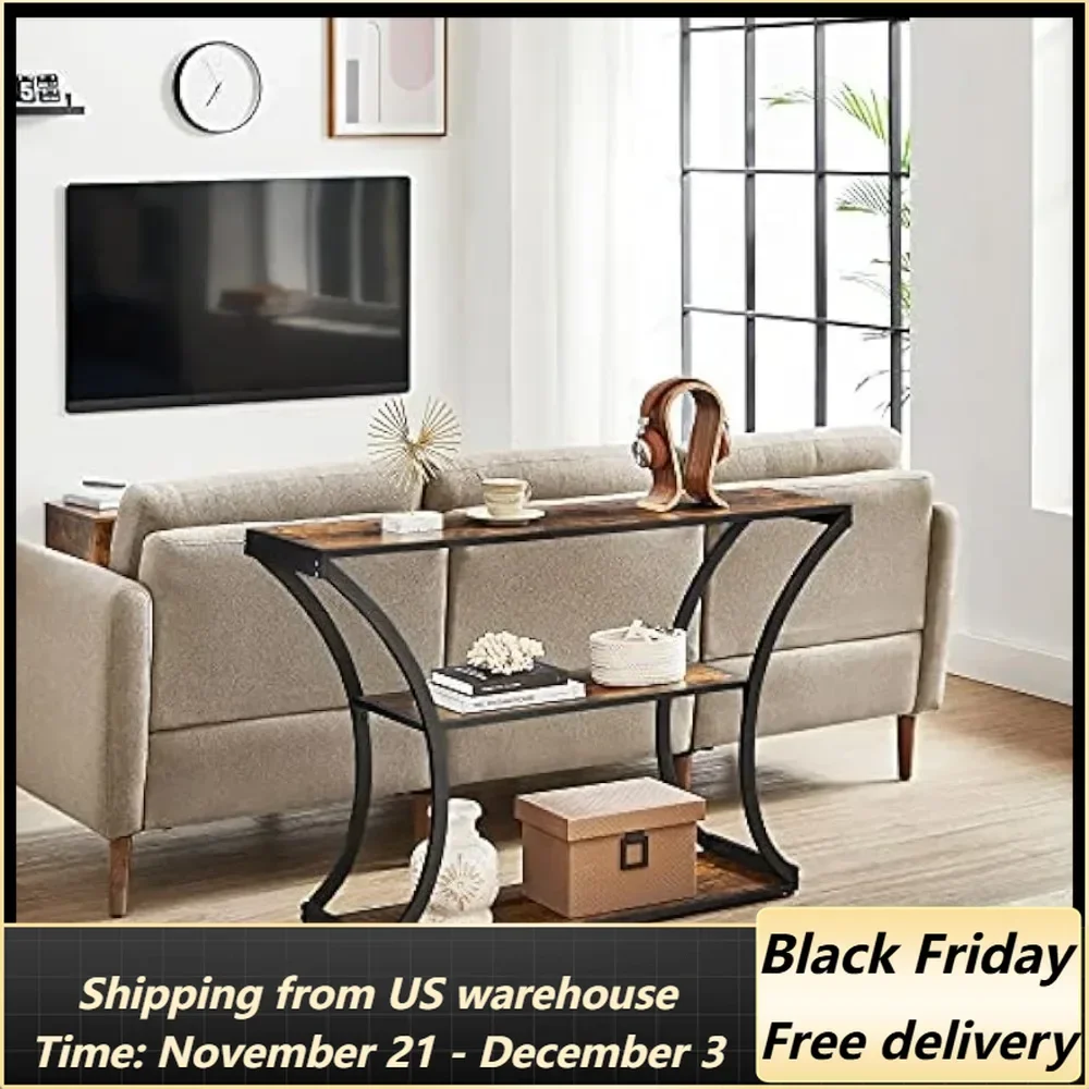 

Console Table with Curved Frames and 2O pen Shelves,for Hallway Entryway Living Room, Rustic Brown + Black