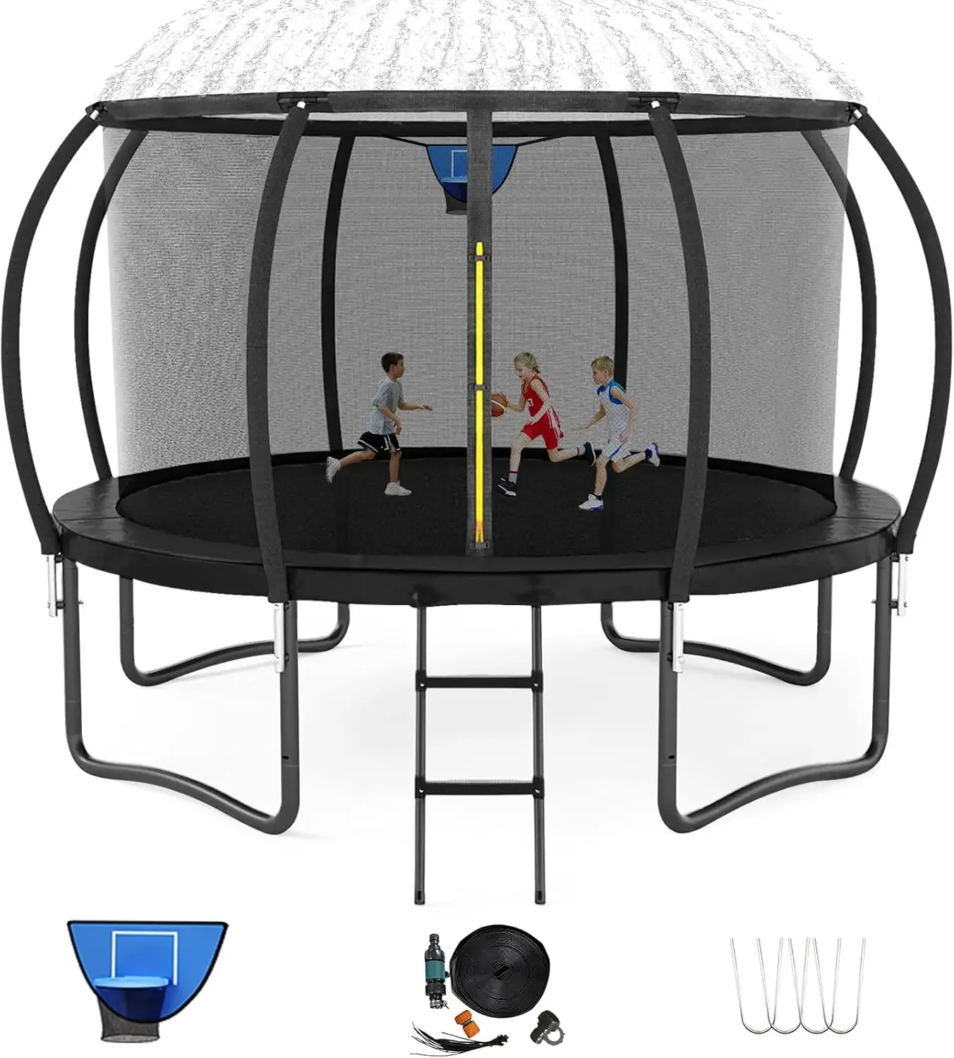 12FT 14FT 15FT 16FT Trampoline for Kids/Adults - Outdoor Recreational Trampolines with Enclosure Net Curved Poles and