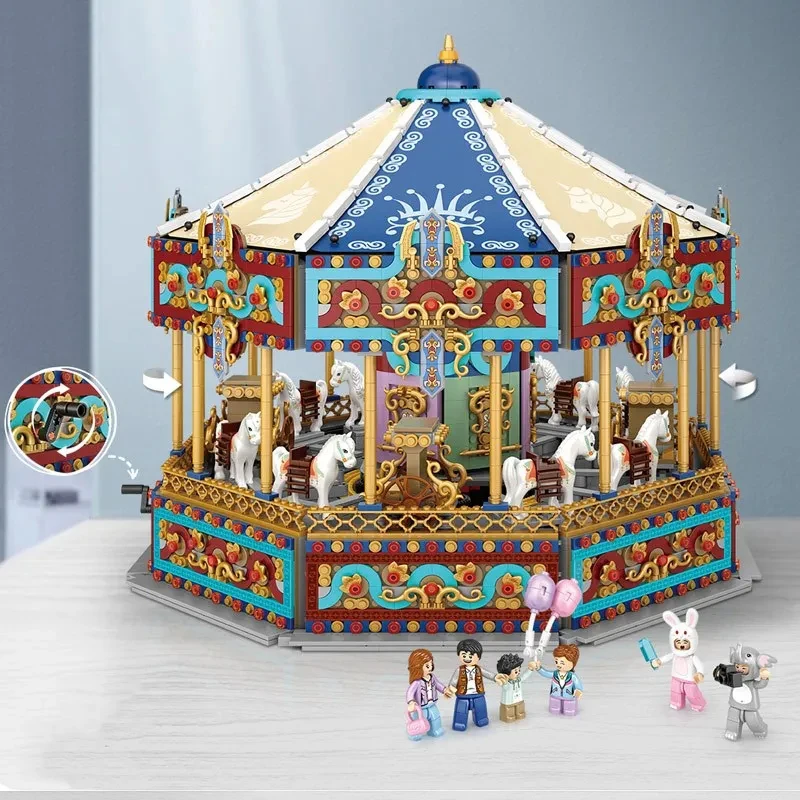 4515Pcs Carousel Playground Huge Building Street View Model Adults MOC Modular Building Blocks Set Constructions Toys Kids Gifts