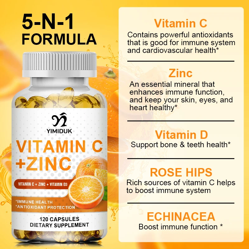 Vitamin C Zinc & Vitamin D3 Strong Antioxidant Collagen Booster for Immune System and Skin Health Supplements