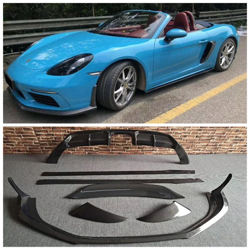 

For Porsche Boxster718 2019-2022 Real Carbon Fiber Bumper Front Lip Splitter + Rear Diffuser + Spoiler + Side Skirt Cover