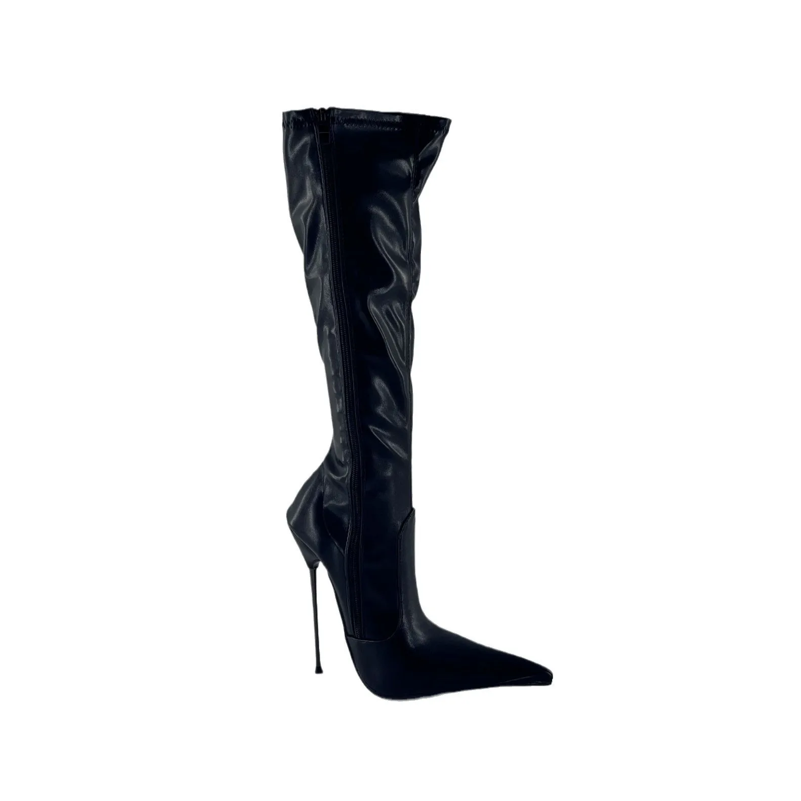 Sexy foggy top with long pointed heel knee boots calf wrap knee inside zipper 35 -45 for quick delivery