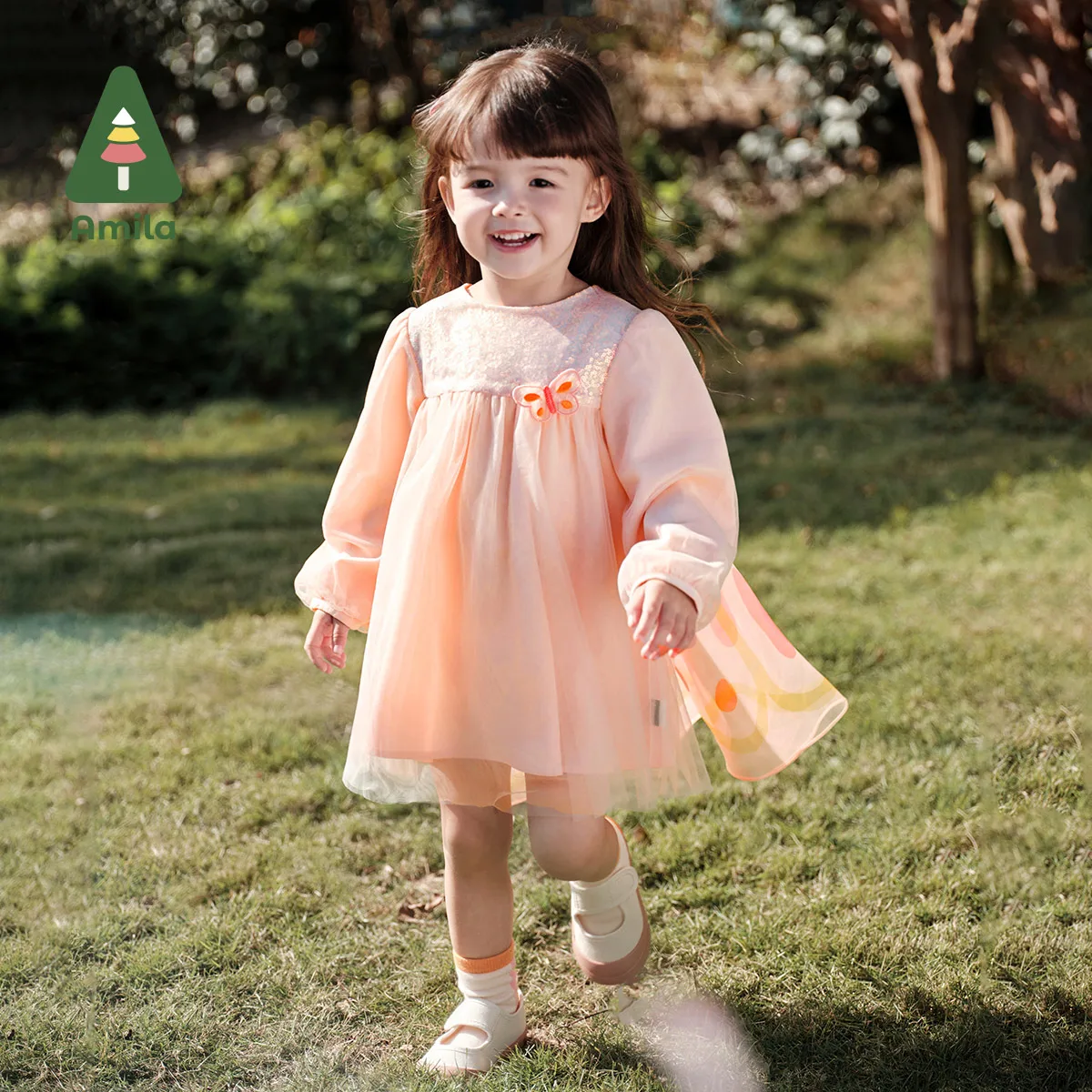 Amila Baby Girl Dress 2024 Spring New Like Butterfly Soft Comfortable Round Neck With Wings Childlike Colthing