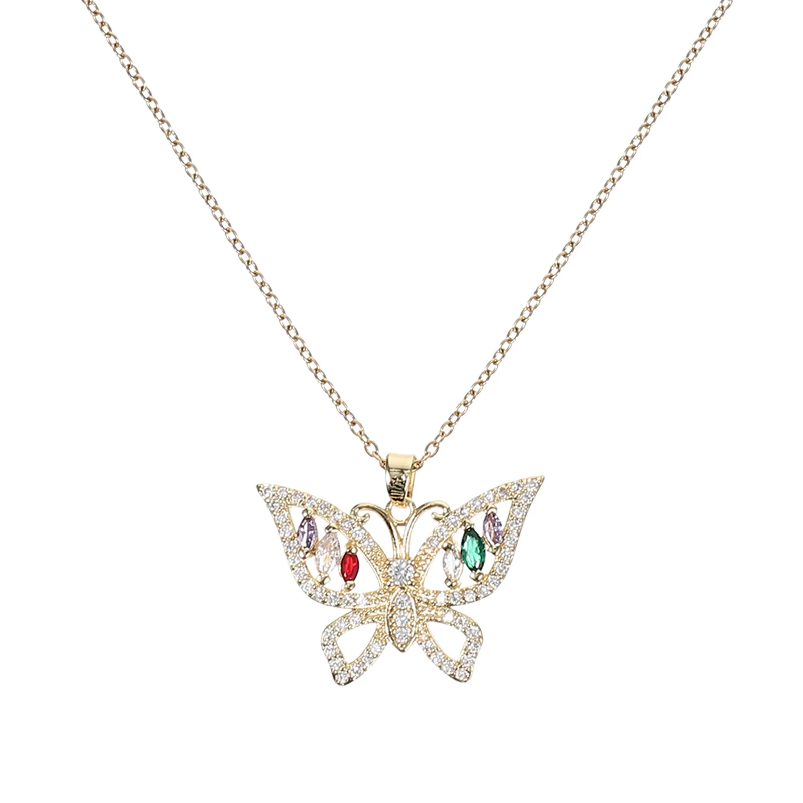 

Butterflies Pendant Necklace Colorful Zircon Stylish Butterfly Chain Lightweight Jewelry for Women Special Occasion Gift