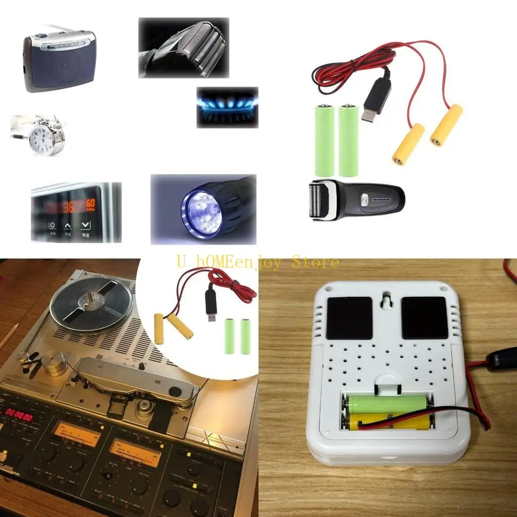 B0KF 3V 2 in 1 LR6 Battery Eliminators USB Power Cable for Electronic Toy Clock Christmas Strips Light