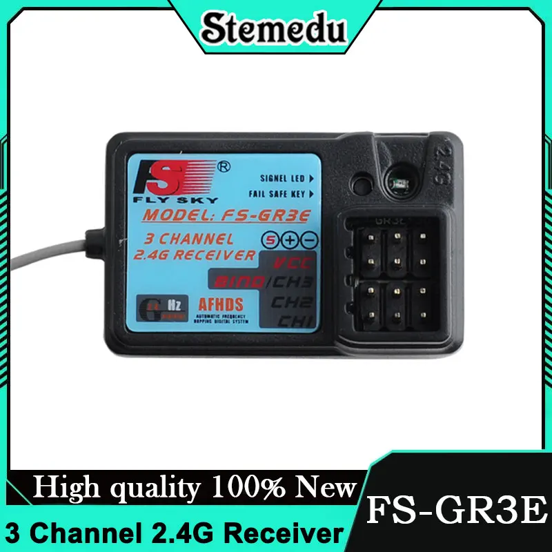 FlySky FS-GR3E 3 Channel 2.4G Receiver - Waterproof Compatible with GT2/GT3/IT4S Transmitters for RC Cars Boats Drones