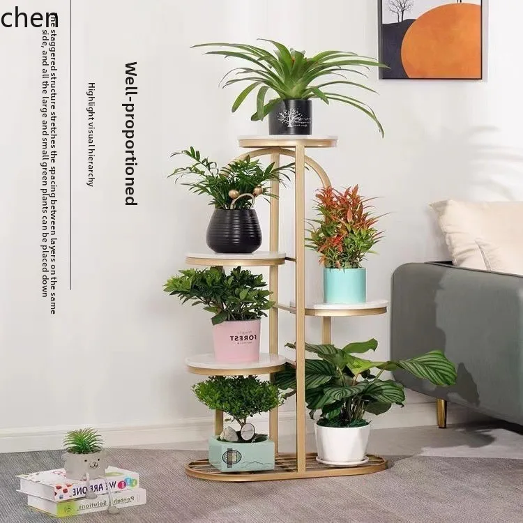 CZ Marble Flower Stand Living Room Floor-standing TV Side Iron Art Multi-layer Plant Flower Pot Stand