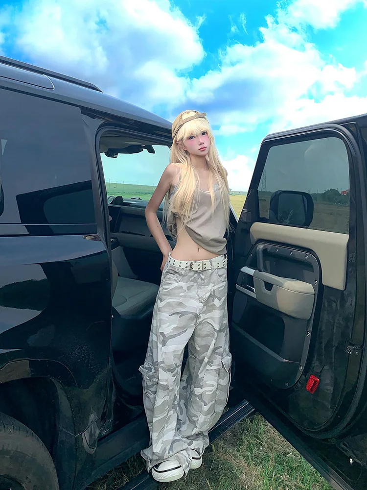 

JMJ американские ретро уличные камуфляжные рабочие брюки свободные утягивающие широкие повседневные брюки для мужчин и женщин