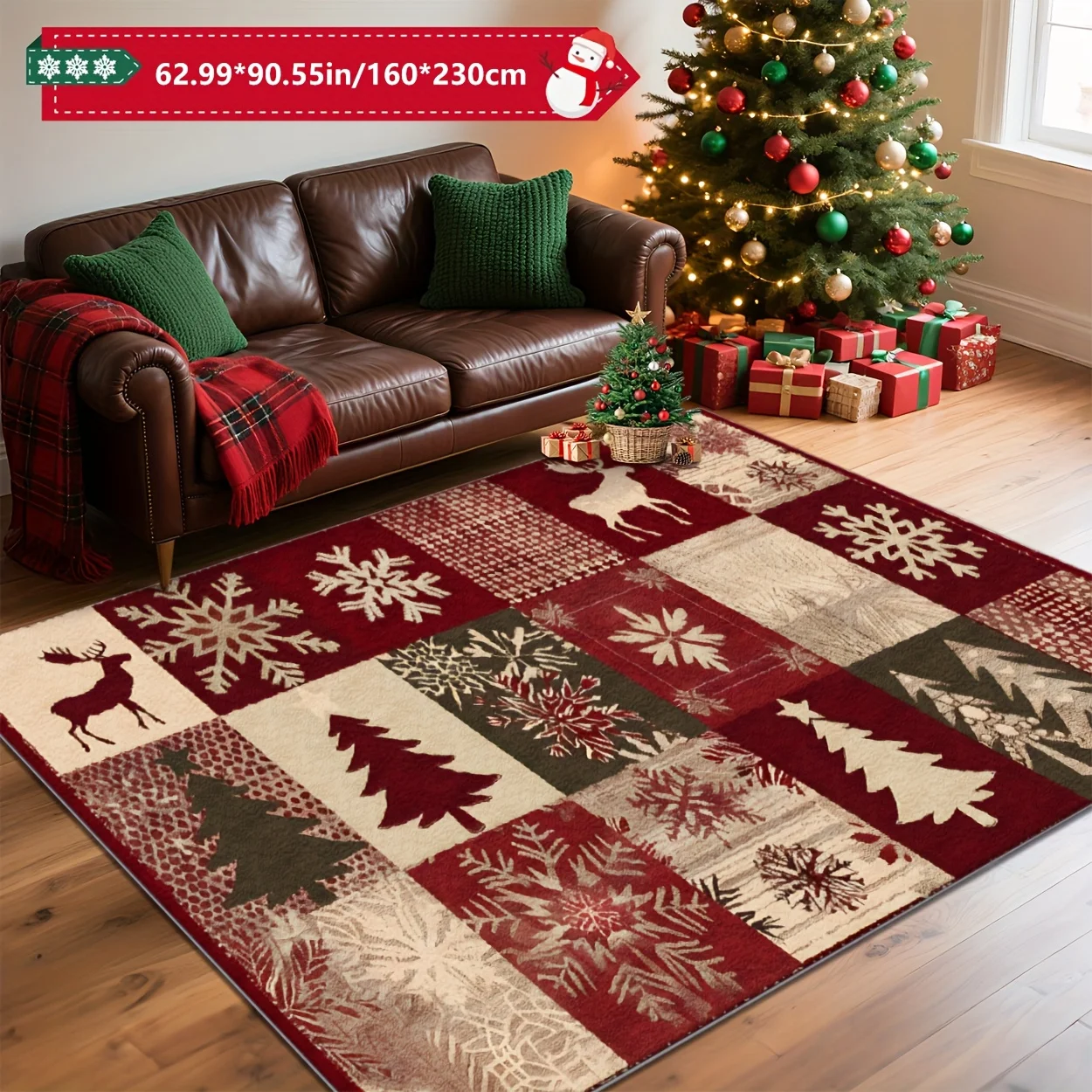 Christmas Patchwork Style Entry & Balcony Rug, Indoor Outdoor Non‑Slip Machine Washable Mat for Living Room Bedroom Kitchen