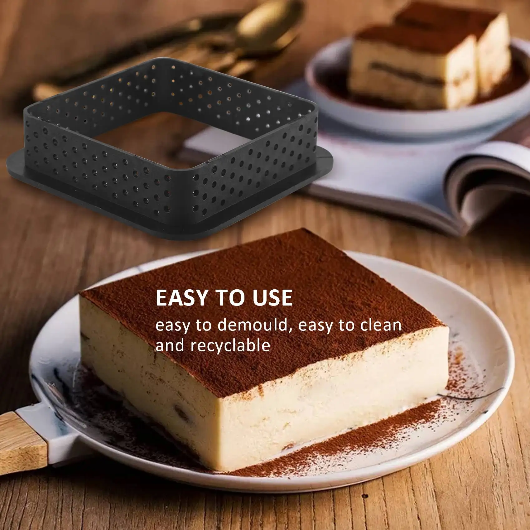 J1UL1N 10 Pieces Square Tart Rings Heat-Resistant Perforated Cake Mousse Ring Non Stick Bakeware Tart Mini Cake Mold Cake Rings
