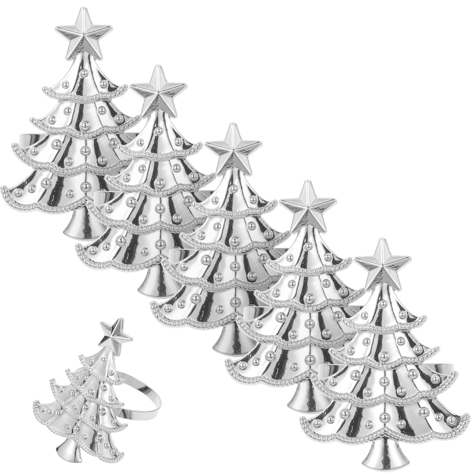 

6 Pcs Napkin Rings Christmas Tree Shape Silver Color Alloy Buckles Xmas Napkin Holder Decorative Table Decors Practical