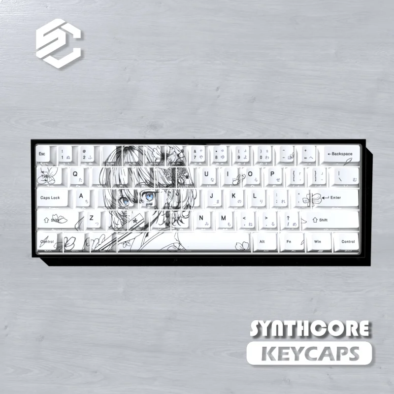 

Line Drawing Sakura Girl Keycap Side Engraving TranslucentPBTSublimation Anime Style High-Value Keycaps Compatible with Magnetic