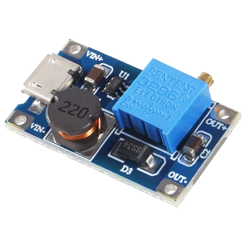 5Pcs 2A DC-DC MT3608 Step Up Boost Module With Micro-USB, Step Up Boost Converter Power Supply Voltage Regulator