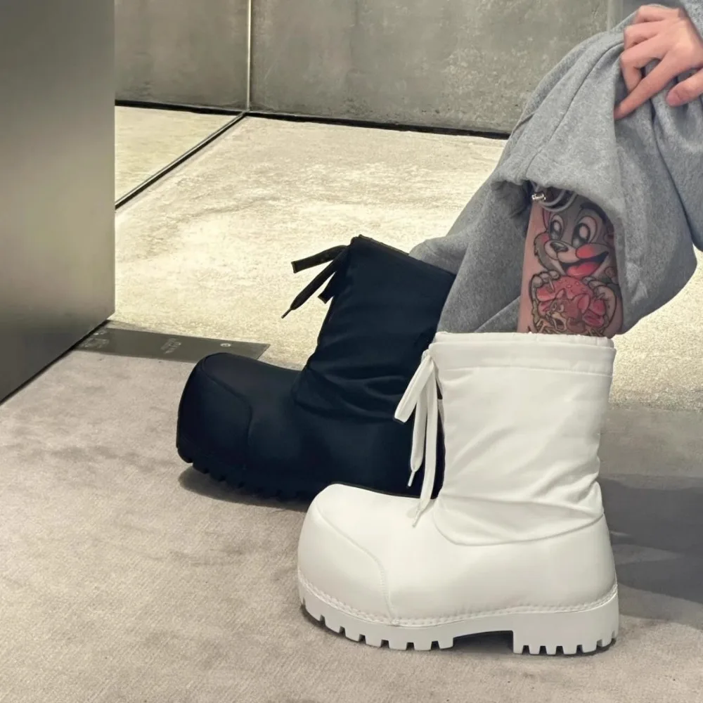 

Милые осенние и зимние однотонные универсальные короткие зимние ботинки на толстой подошве с завязками, водонепроницаемые и теплые женские ботинки.