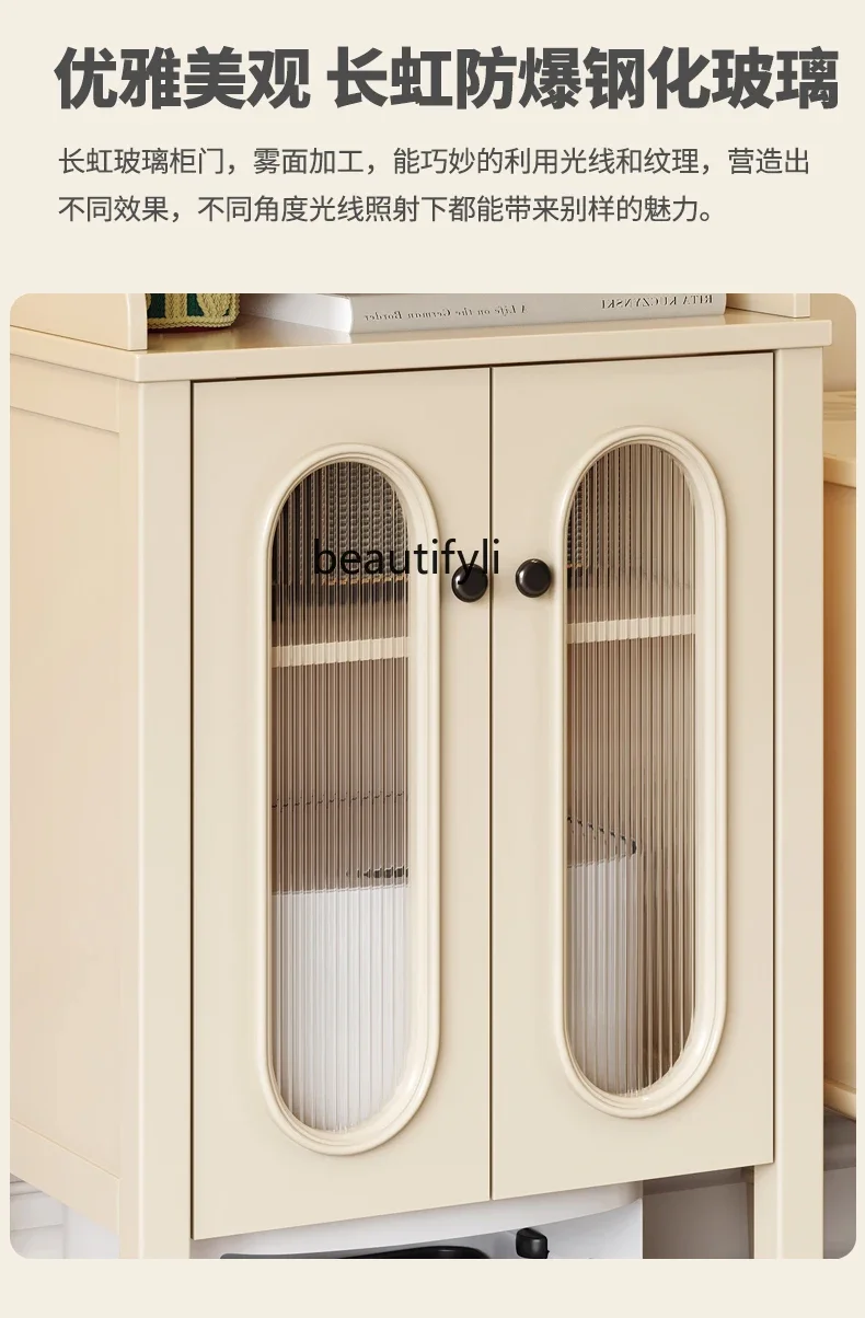 French solid wood sweeping robot locker next to TV ornament balcony, storage cabinet