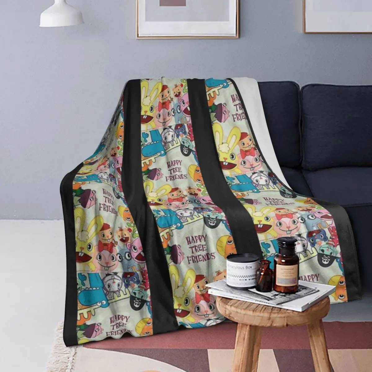 

Happy Tree Friends Sticker Perfect Gift Blankets Flannel Throw Blanket Bedspread for Bed Living room Picnic Travel Home Couch