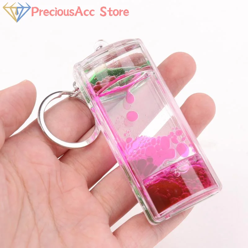 Dynamische Flüssigkeit Timer Schlüsselanhänger Bunte Bewegung Bubbler Sanduhr Schlüsselanhänger Tasche Charm Dekor