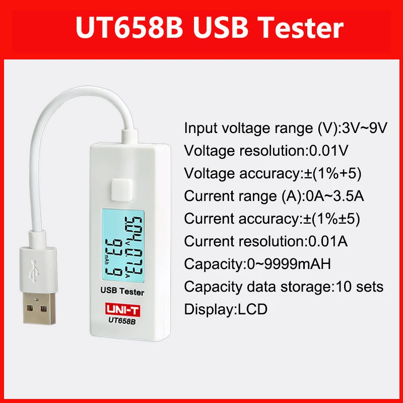 UNI-T UT658 Serie Type A/C USB-tester UT658B Digitale Voltmeter Ampèremeter Snellaadkabel Oplader Tester