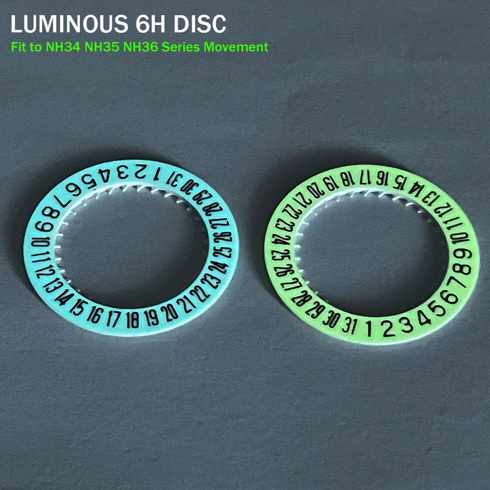 Top C3 Green&Blue Luminous 6H Datewheel Parts Fit to NH35 NH36A NH34 Movement Modification Movement 6H Disc Accessories