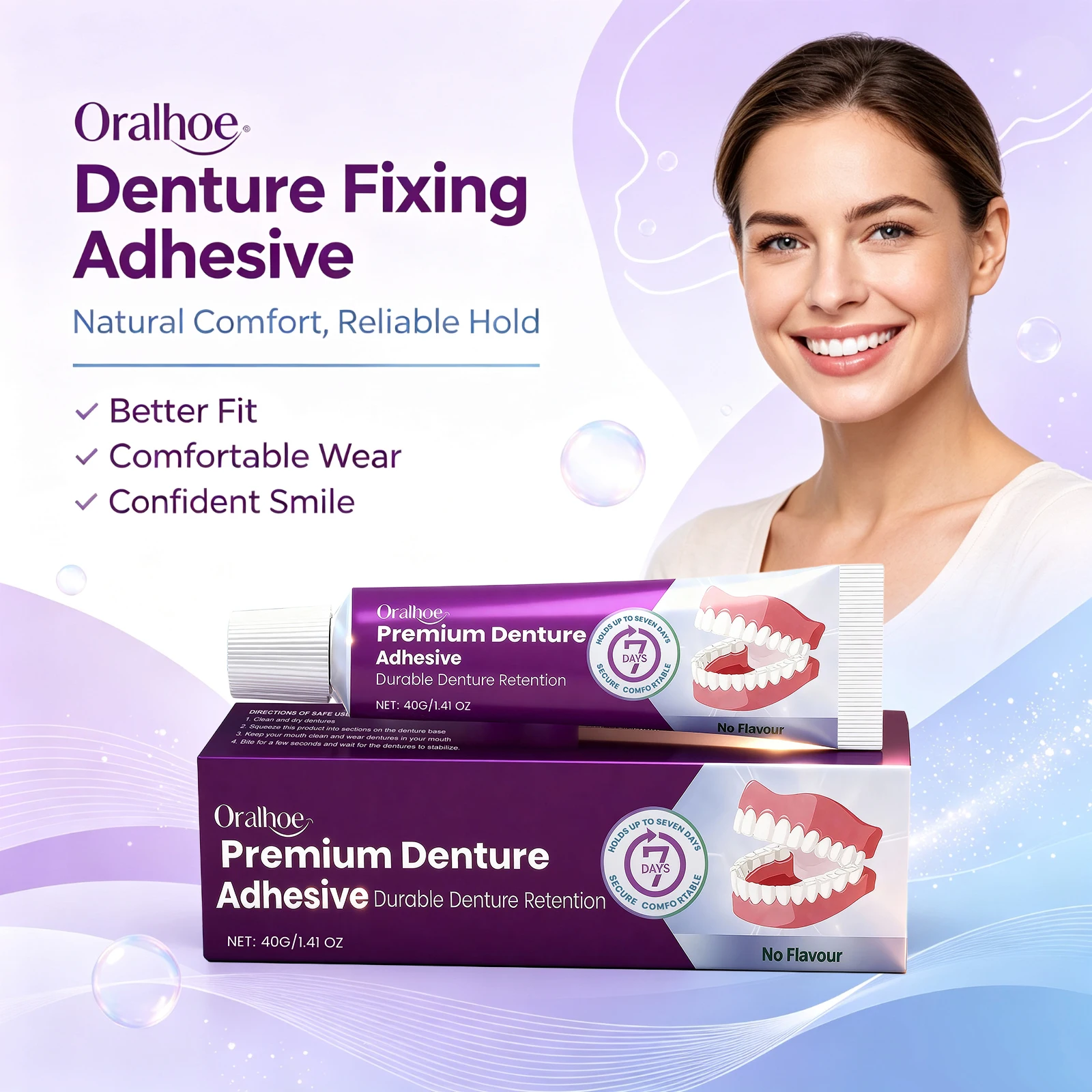 Denture Adhesive Cream Natural Fit Fills Gaps Long Lasting Hold Firm Fit Comfortable Wear Long Lasting Bond Gentle Gum Oral Care