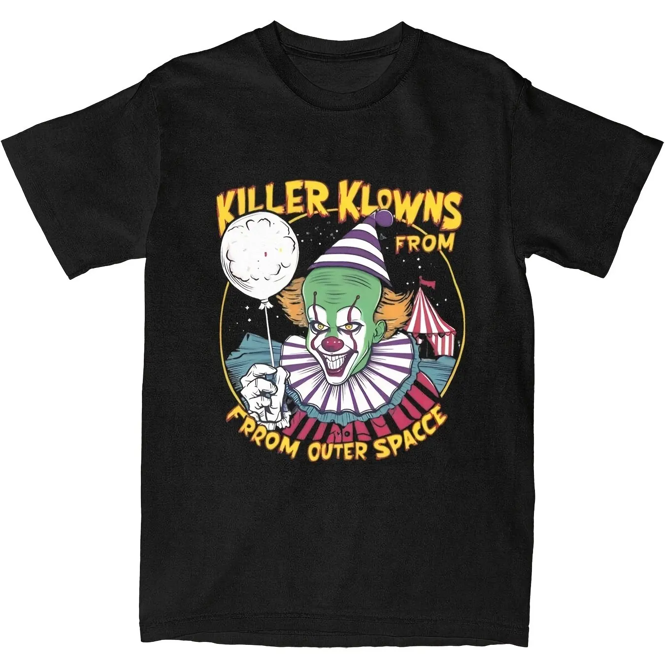 

Horror Movie Killer Clown From Outer Space Pattern T-shirt Retro Horror Movie Men and Women Adult Casual T-shirt