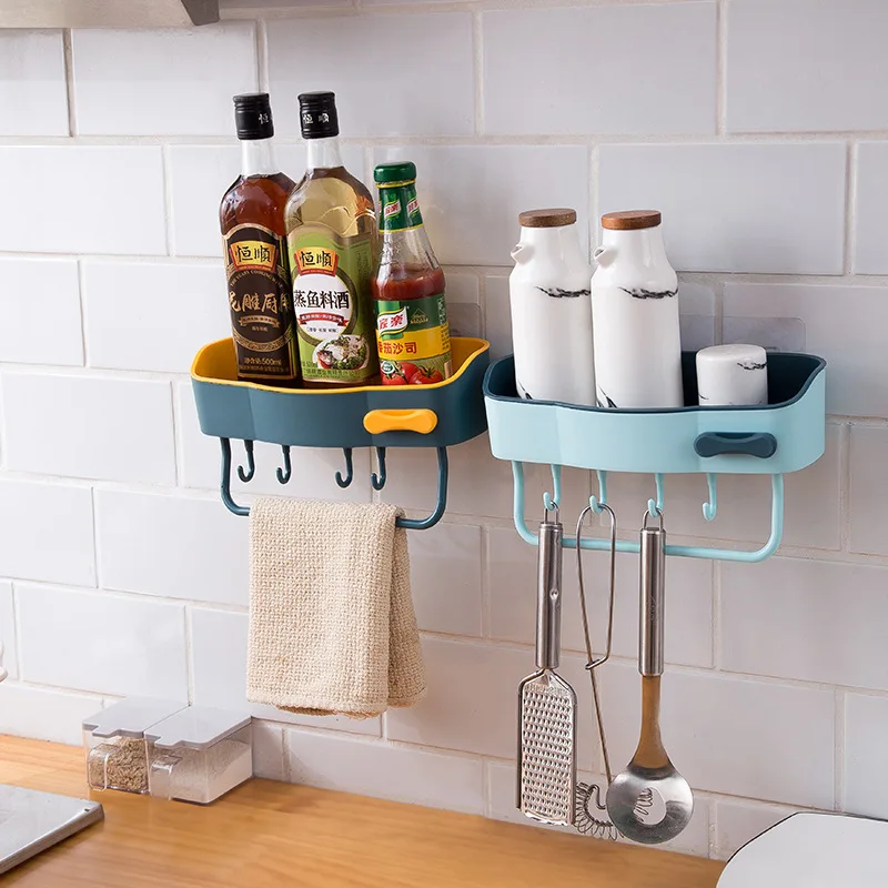 

Wall Spice Shelf Seasoning Bottle Storage Rag Hook Storage Shelf Bathroom Kitchen Organizer Hanging Rack Holder