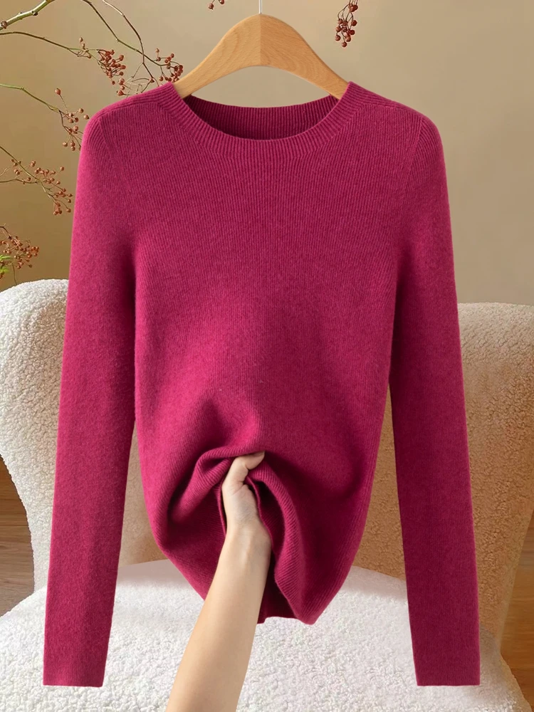 

Autumn 2025 Women's Knitted Long Sleeve T-Shirt Soft Wool Floral Lace Thin Design Sense round Neck Base Shirt Casual Loose Fit