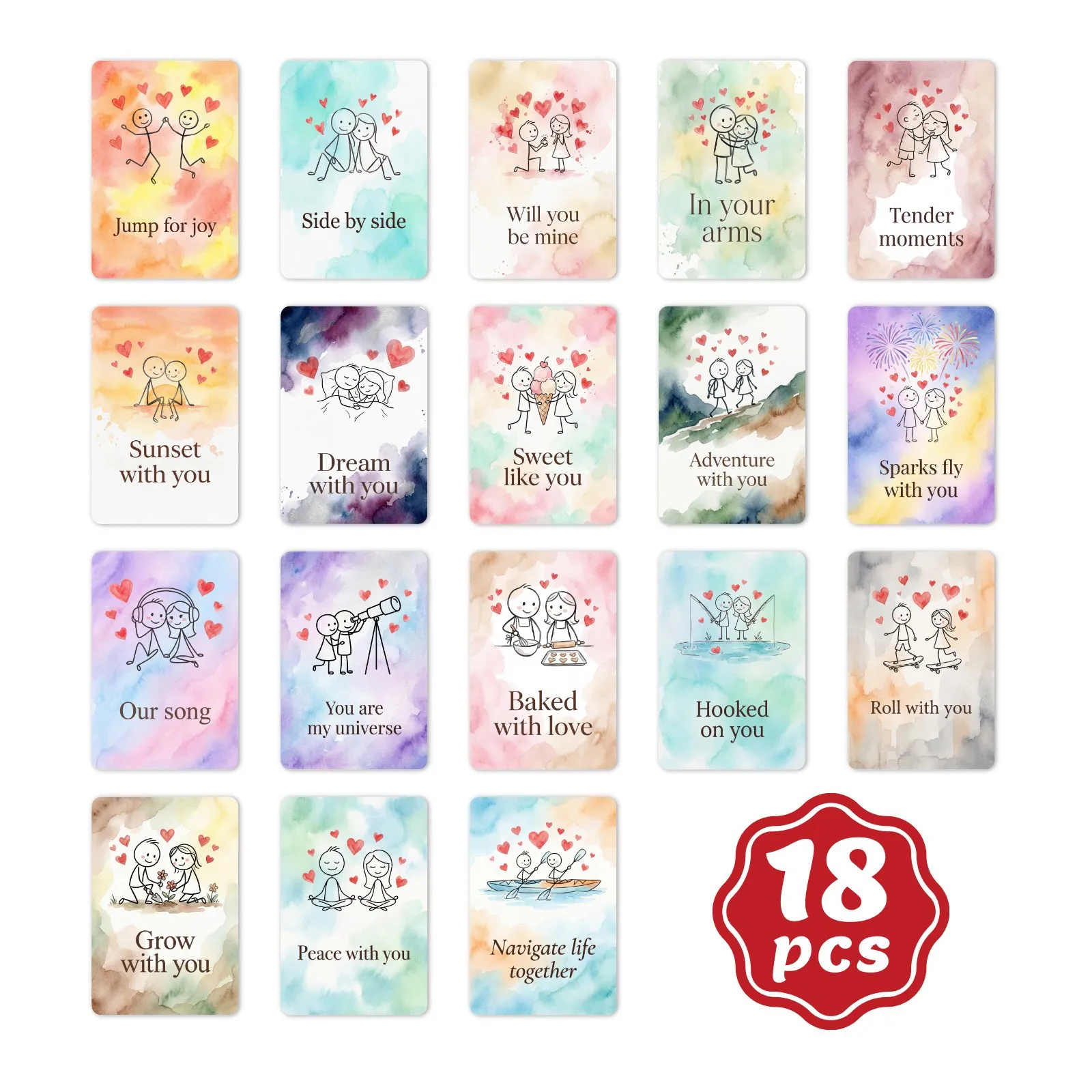 

Набор из 18 минималистичных открыток с рисунком человечков-стикфигур для пар на годовщину, романтический подарок, праздничные поздравительные открытки для создания незабываемых воспоминаний