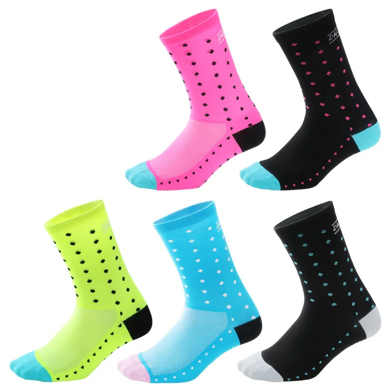 4 Pairs DH Cycling Socks Cycling Sports Racing Team Socks Running Basketball Sweat-absorbing Mid tube Socks