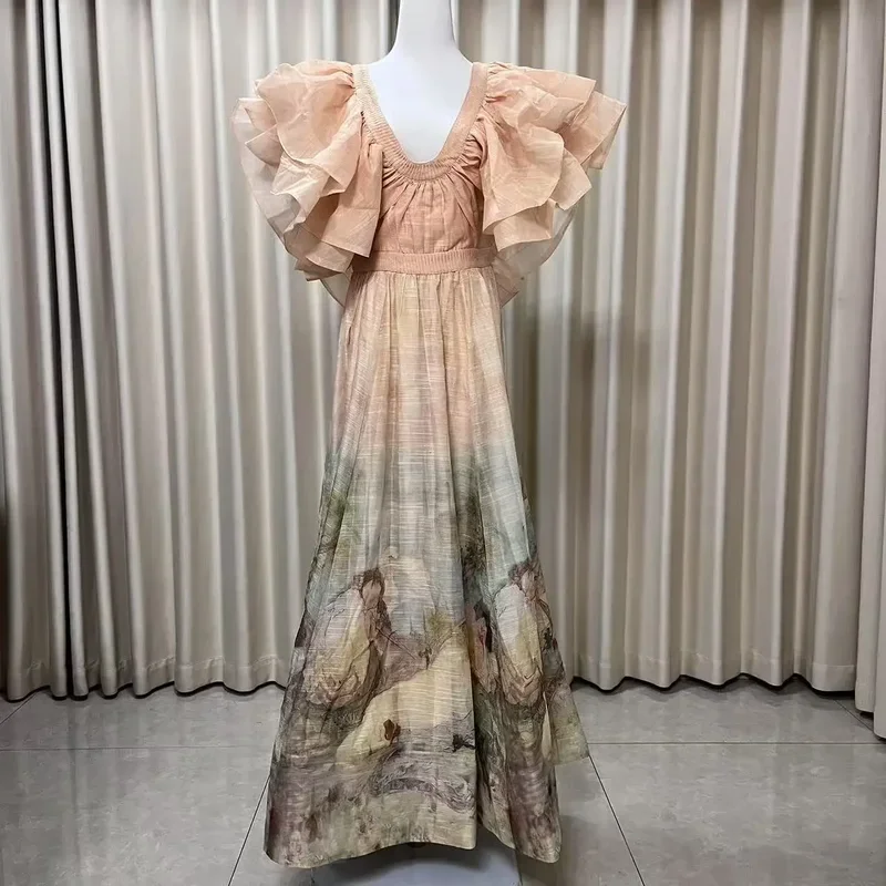 Women's Dress Floral Linen Elegant Long Dresses Casual Vacation Beach Party Dresses Woman Clothing Summer Skirts for Women 2025